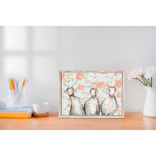 Trio of Goats - Floral Mini Framed Canvas