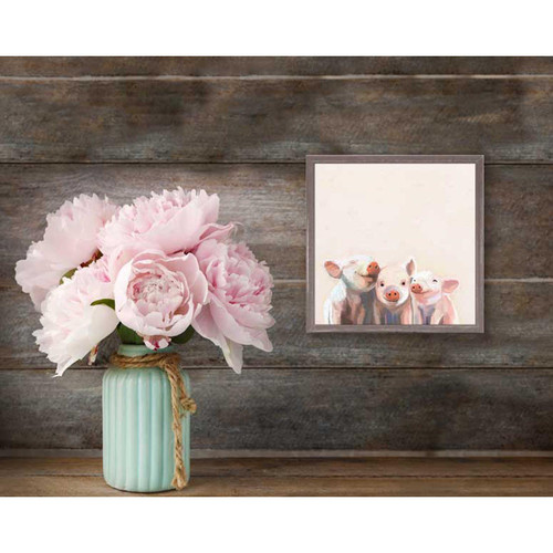 Three Little Piggies On Pink Mini Framed Canvas