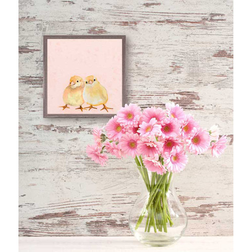 Two Chicks On Pink Mini Framed Canvas