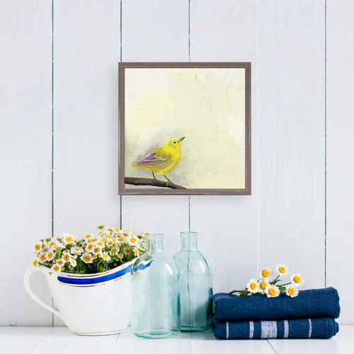 Yellow Bird On Branch Mini Framed Canvas