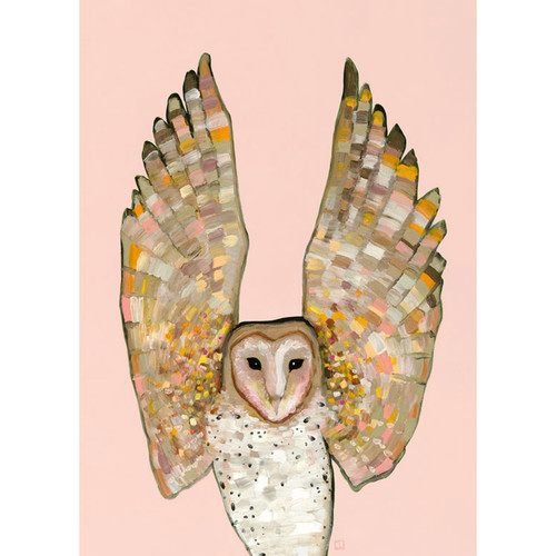 Barn Owl On Coral Stretched Canvas Wall Art