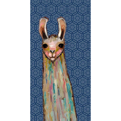 Baby Llama On Bohemian Pattern Stretched Canvas Wall Art