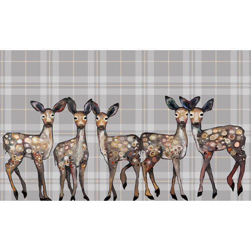 5 Dancing Fawns On Plaid Stretched Canvas Wall Art