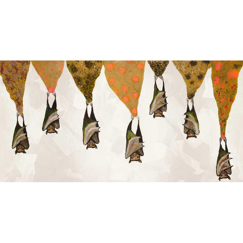 Bats On Sparkly Stalactites - Cream Stretched Canvas Wall Art