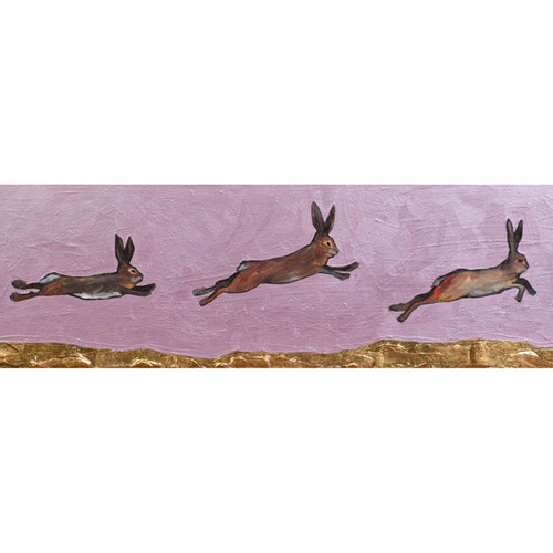 Brown Bunnies Jumping Over Gold Mountain Stretched Canvas Wall Art