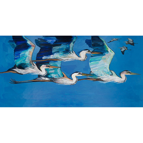 Blue Herons Flight Stretched Canvas Wall Art