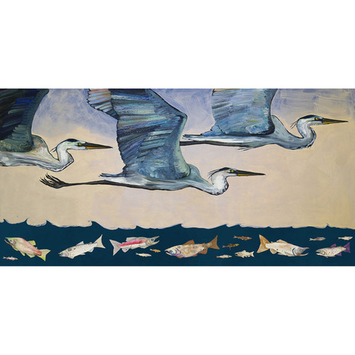 Blue Herons Flight At Dusk Stretched Canvas Wall Art