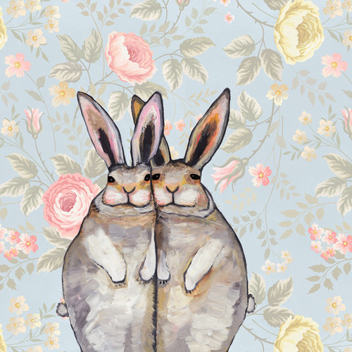 Bunny Friends - Floral Stretched Canvas Wall Art