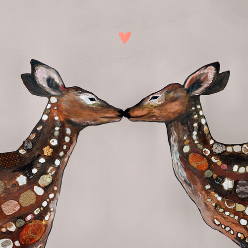 Deer Love - Heart Neutral Stretched Canvas Wall Art