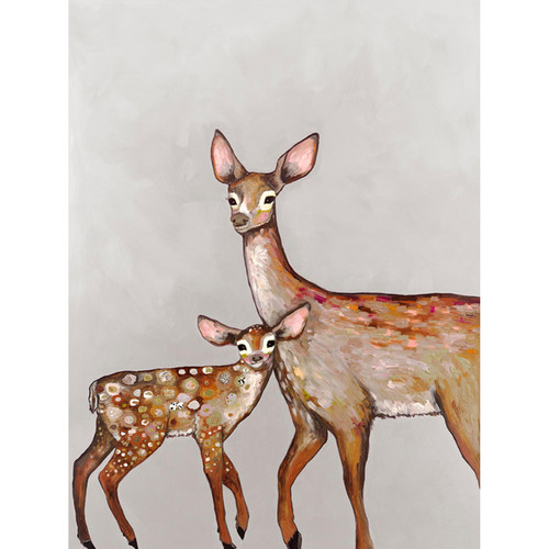Deer With Fawn - Soft Pewter Stretched Canvas Wall Art