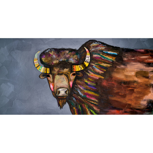 Crowned Bison Stretched Canvas Wall Art