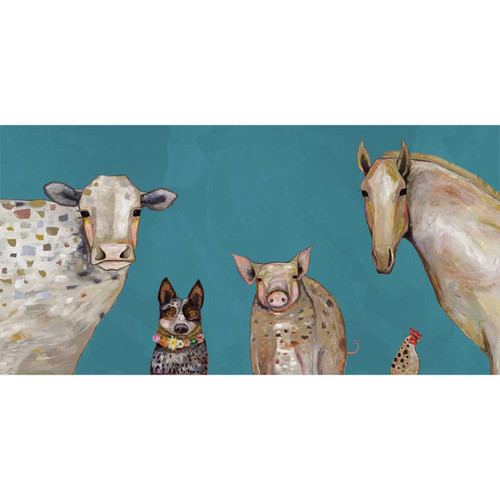 Cattle Dog and Crew - Teal Stretched Canvas Wall Art