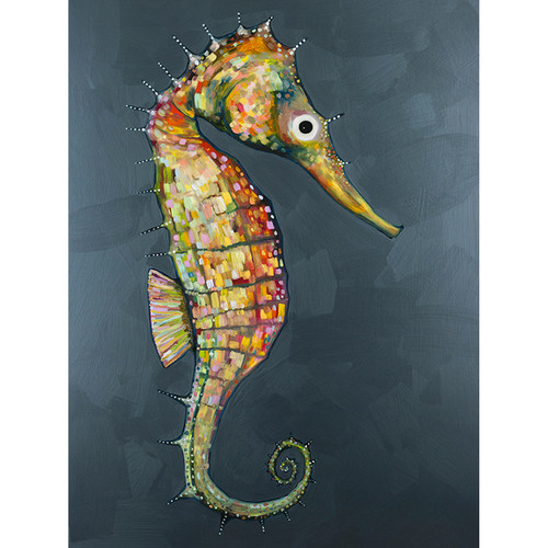 Floating Seahorse Blue Stretched Canvas Wall Art
