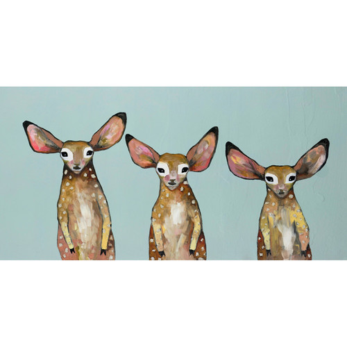 Fawn Triplets - Blue Stretched Canvas Wall Art