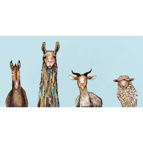 Donkey, Llama, Goat, Sheep - Sky Blue Stretched Canvas Wall Art