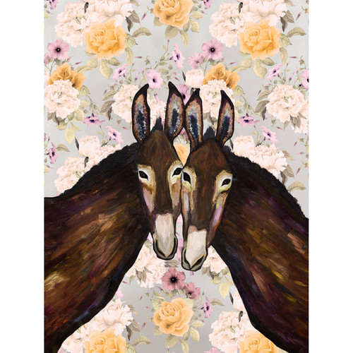 Donkey Duo - Floral Stretched Canvas Wall Art