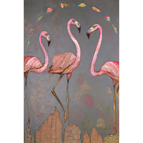 Flamingos and Fish Stretched Canvas Wall Art