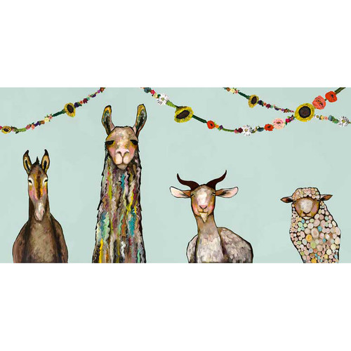 Donkey, Llama, Goat, Sheep With Garland Stretched Canvas Wall Art