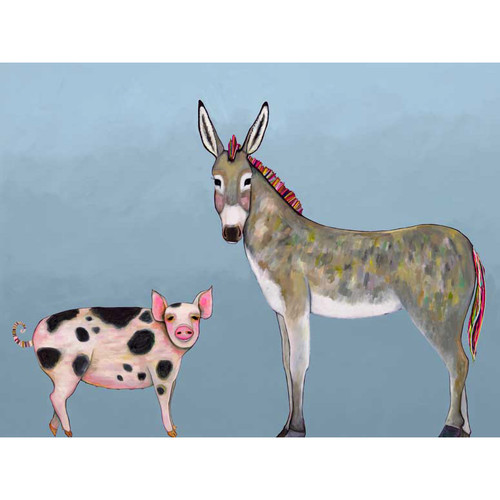 Donkey And Pig Tails - Sky Blue Stretched Canvas Wall Art