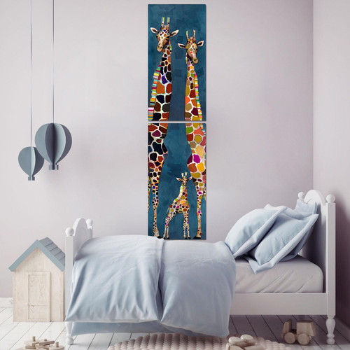 Giraffe Family Diptych Stretched Canvas Wall Art