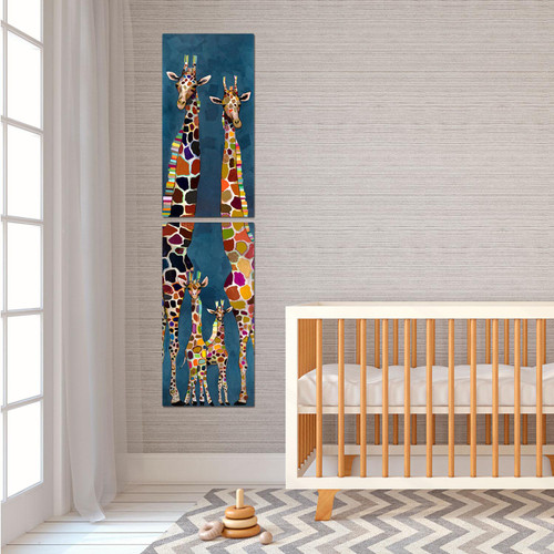Giraffe Family of Four Diptych Stretched Canvas Wall Art