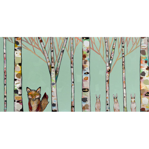 Fox and Rabbits - Mint Stretched Canvas Wall Art