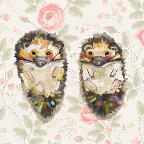 Hedgehog Duo - Floral Stretched Canvas Wall Art