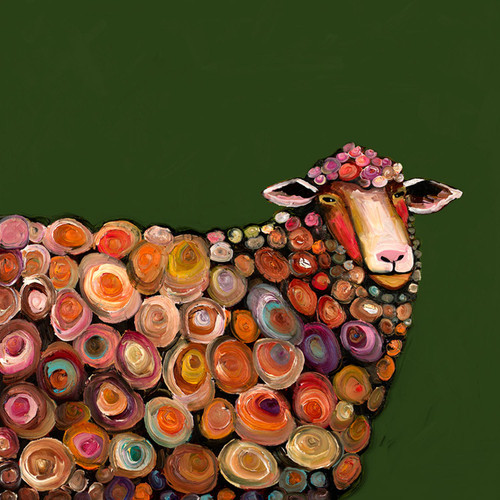 Lamb On Olive Green Stretched Canvas Wall Art