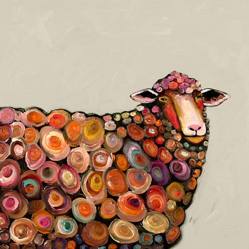 Lamb On Cream Stretched Canvas Wall Art