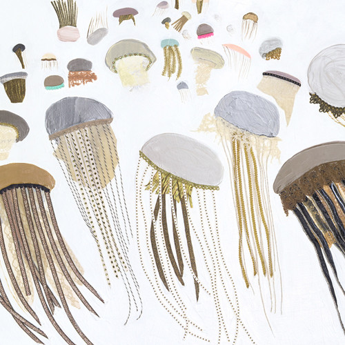 Jellyfish In White Stretched Canvas Wall Art