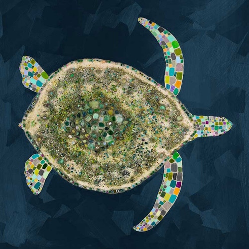 Jeweled Sea Turtle - Deep Blue Stretched Canvas Wall Art