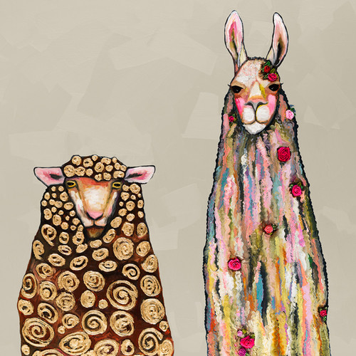 Llama Loves Sheep Stretched Canvas Wall Art