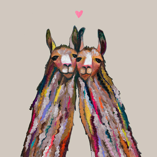 Llama Love - Neutral Stretched Canvas Wall Art