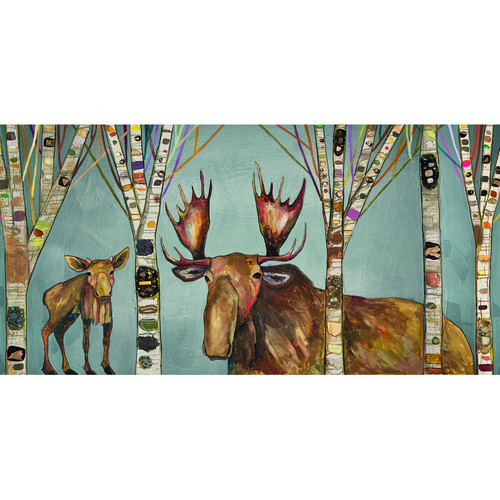Moose Birch Tree Forest Stretched Canvas Wall Art