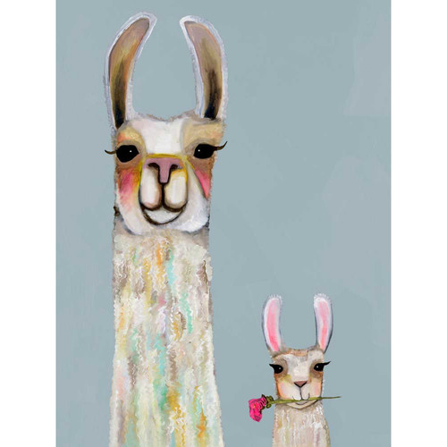 Llama Mama And Baby Stretched Canvas Wall Art