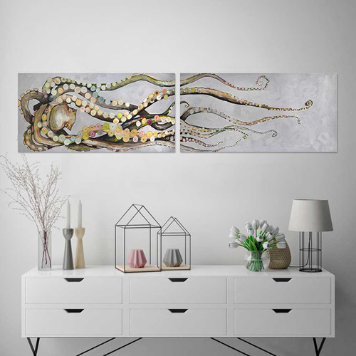 Octopus Diptych Stretched Canvas Wall Art