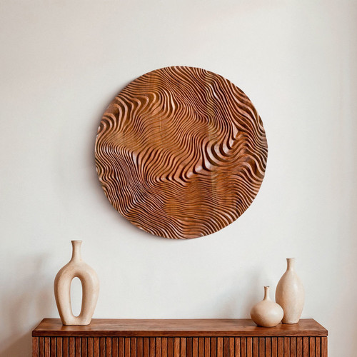 Wooven Moon Handcrafted Teak Wall Art