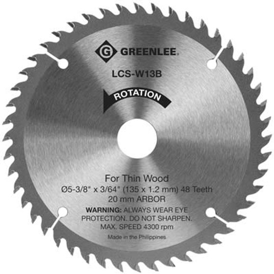 Panasonic / Greenlee EY9PW13B Wood Cutting Blade 5-3/8" X 3/64”-20mm Arbor-48 Tooth-For EY4542 EY3531 EY3530—New-In Stock