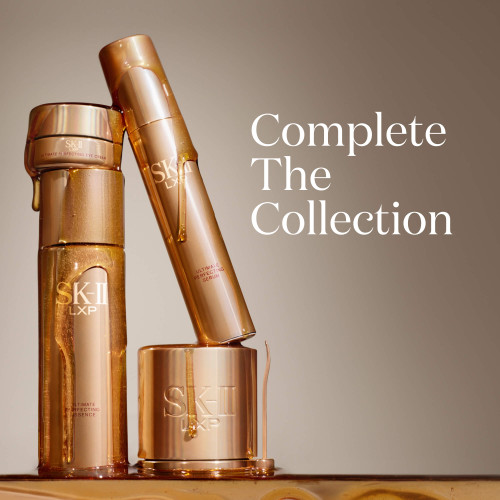 SK-II LXP Ultimate Revival Serum for radiant skin with PITERA; rose-gold LXP collection bottles; Complete the Collection. Luxury skincare from SK-II US
