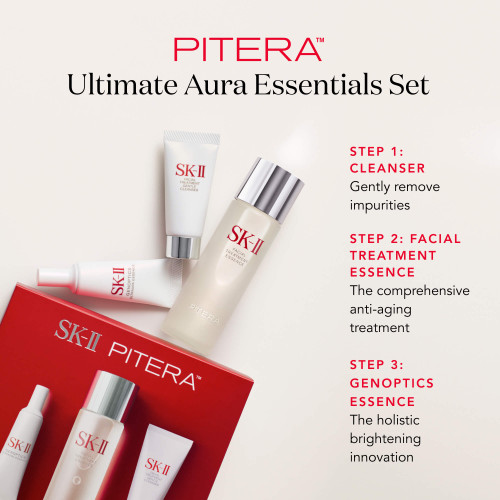 SK-II PITERA™ Ultimate Aura Essentials Kit is a 3-step brightening skin care routine