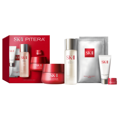 SK-II Anti-Aging Set with Pitera Facial Treatment Essence, Skinpower Cream, and Facial Treatment Mask sheets