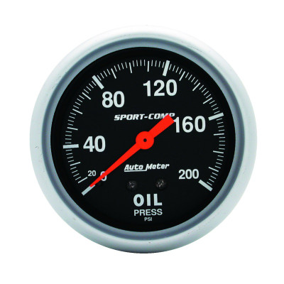 Autometer 2-5/8in 200 PSI Mechanical Sport-Comp Oil Pressure Gauge - 3422 Photo - Primary