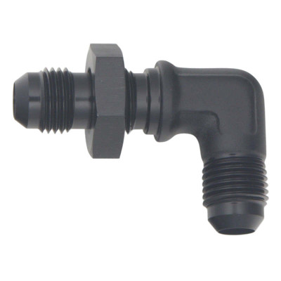 DeatschWerks 8AN Male Flare to 8AN Male Flare Bulkhead Adapter 90-Degree - Anodized Matte Black - 6-02-0711-B Photo - Primary