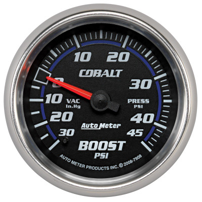AutoMeter Gauge Vac/Boost 2-5/8in. 30Inhg-45PSI Mechanical Cobalt - 7908 Photo - Primary
