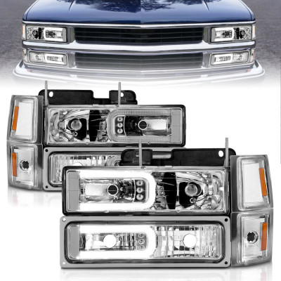ANZO 88-98 Chevrolet C1500 Crystal Headlights w/Light Bar Chrome Housing w/ Signal Side Markers 8Pcs - 111529 Photo - Primary