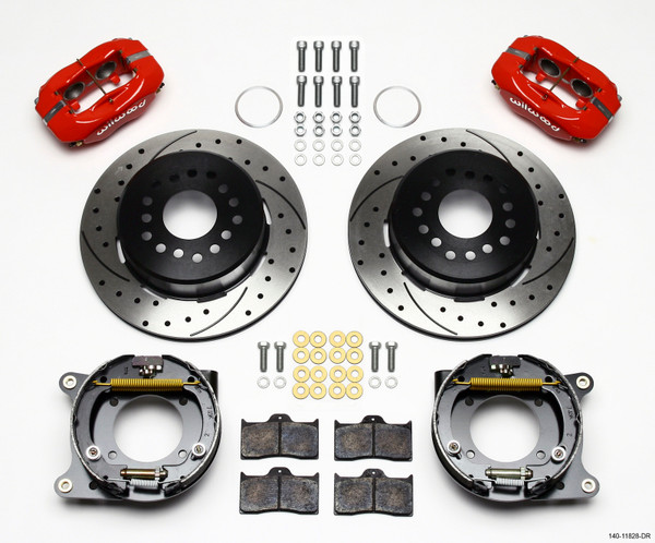 Wilwood Forged Dynalite P/S Park Brake Kit Drill-Red Impala 59-64 / Corvette 57-62 - 140-11828-DR