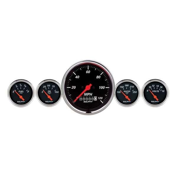 AutoMeter Gauge Kit 5 Pc. 3-3/8in. & 2-1/16in. Elec. Speedometer Designer Black - 1440