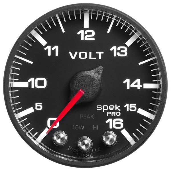 AutoMeter Gauge Voltmeter 2-1/16in. 16V Stepper Motor W/Peak & Warn Blk/Blk Spek-Pro - P344328