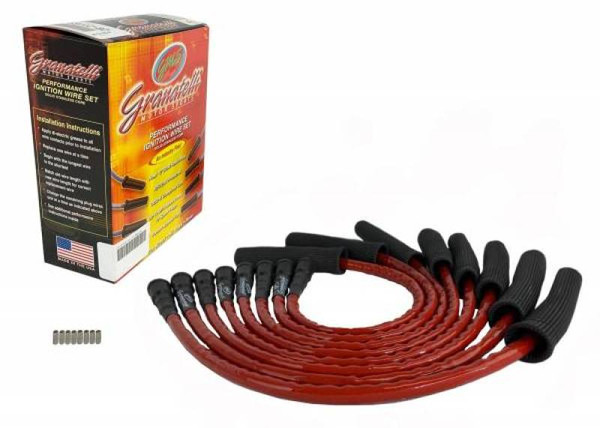 Granatelli 10-14 Ford 6.2L Perf Wire Set w/Inserts/Red Hi-Temp Jacket/Black Fire Sleeve - 28-2116HTRB