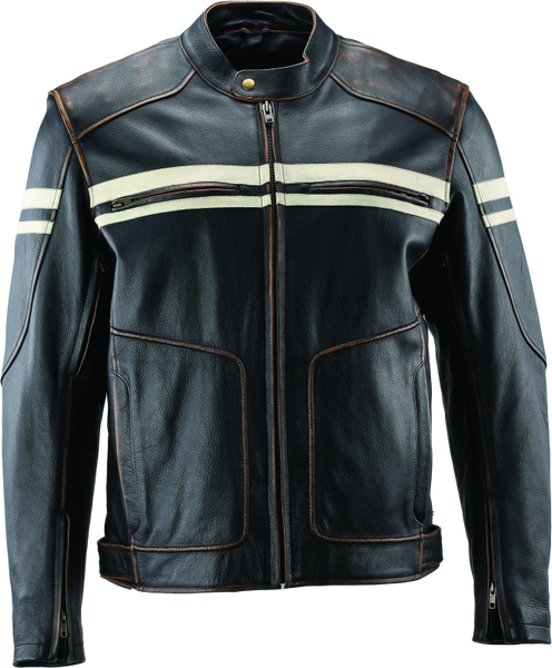 River Road Hoodlum Vintage Leather Jacket Black - 3XL - 094387